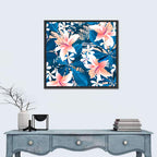 Blue Hibiscus Botanical Pattern Wall Art
