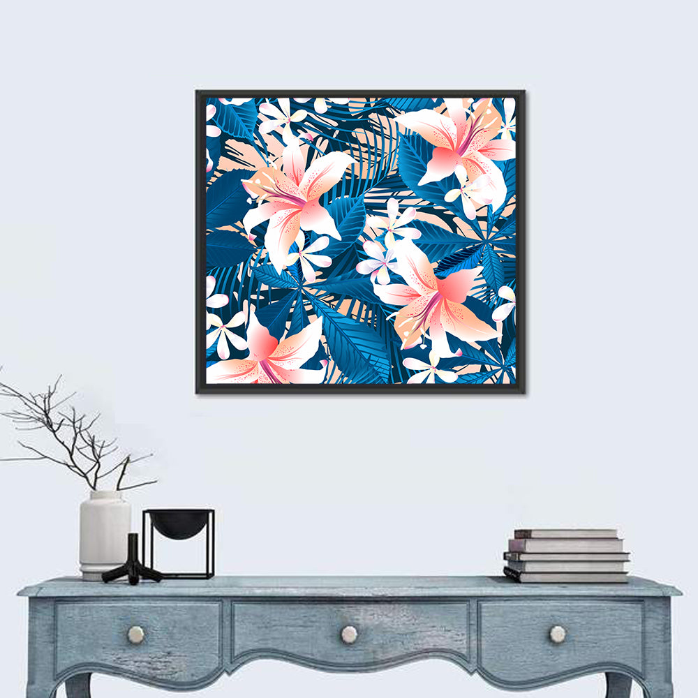 Blue Hibiscus Botanical Pattern Wall Art