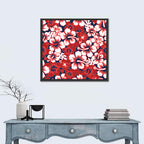 Red Tropical Hibiscus Pattern Wall Art
