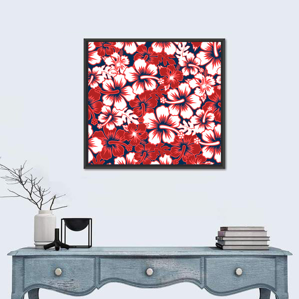 Red Tropical Hibiscus Pattern Wall Art