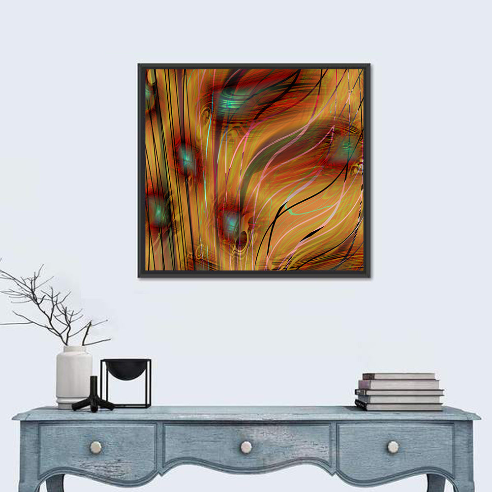 Wavy Teal and Orange Abstract Wall Art