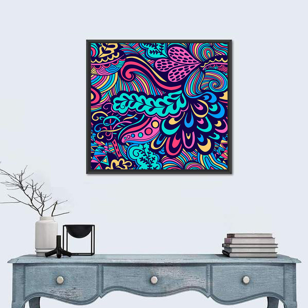 Playful Floral Seamless Pattern Wall Art in a room, square