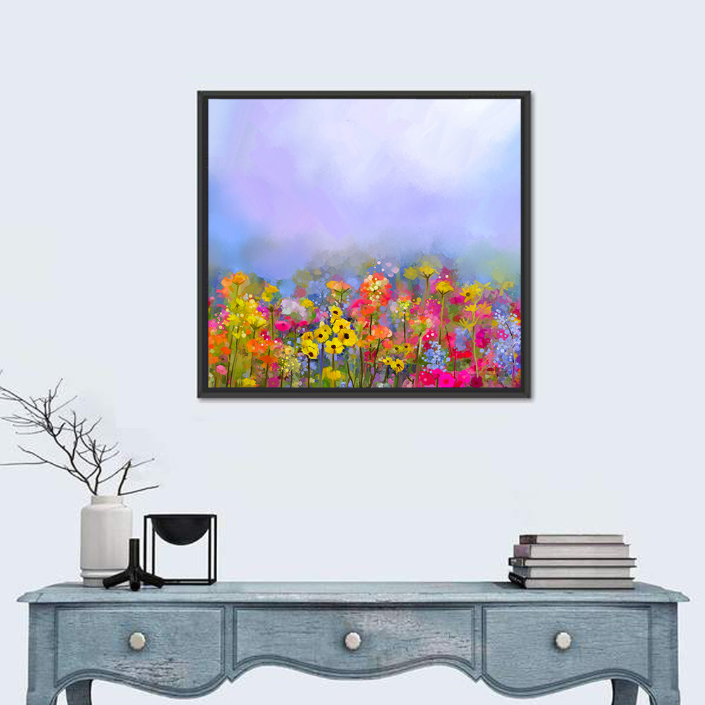 Wildflower Meadow Oil Painting Wall Art in a room, square
