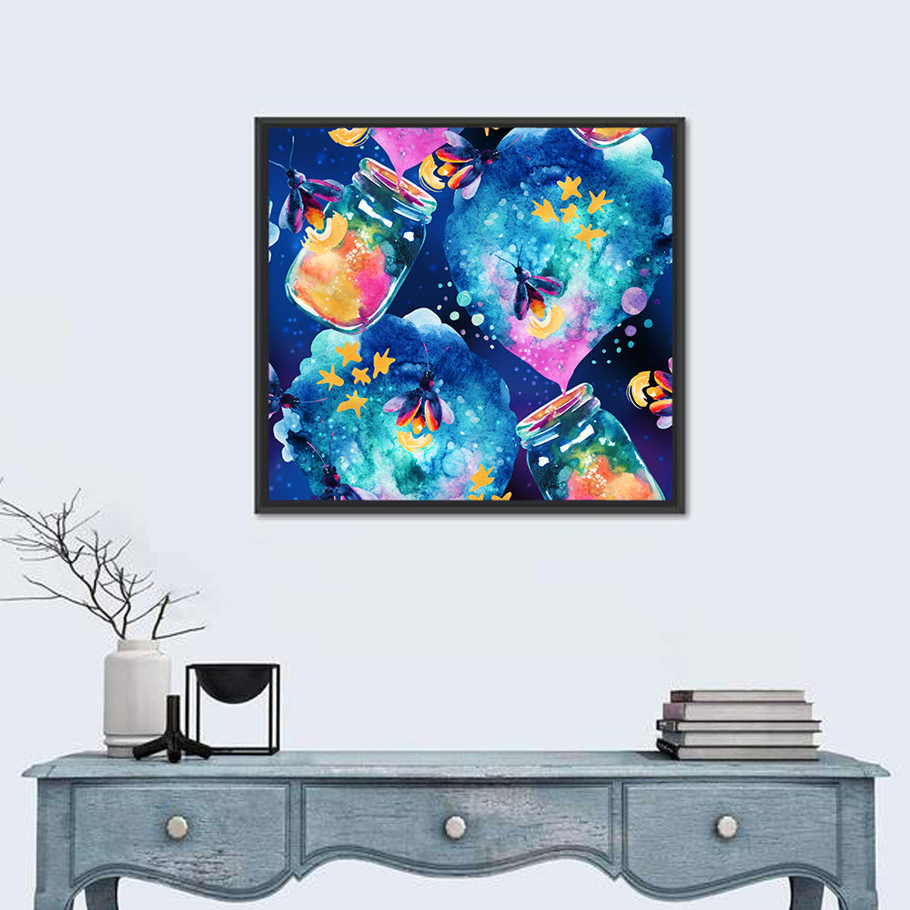 Magic Firefly Illustration Wall Art in a room, square