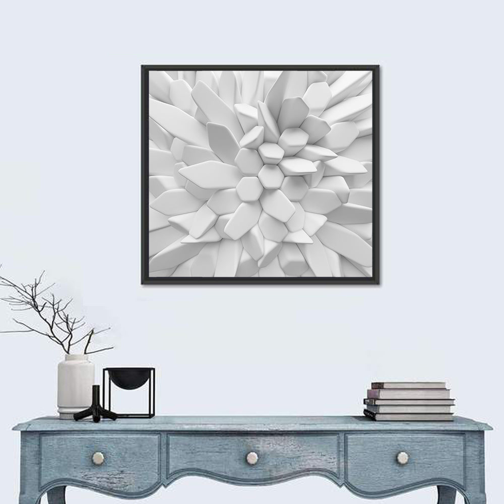 Radial 3d Polygon Composition Wall Art in a room, square