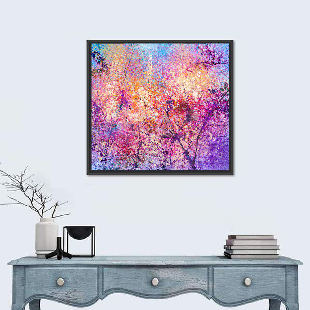 Cherry Blossom Canopy Illustration Wall Art in a room, square