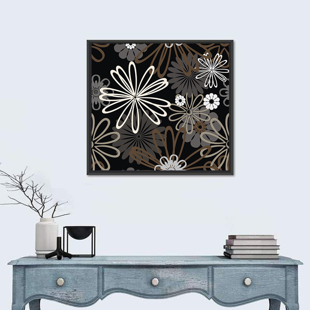 Retro Floral Illustration Wall Art in a room, square