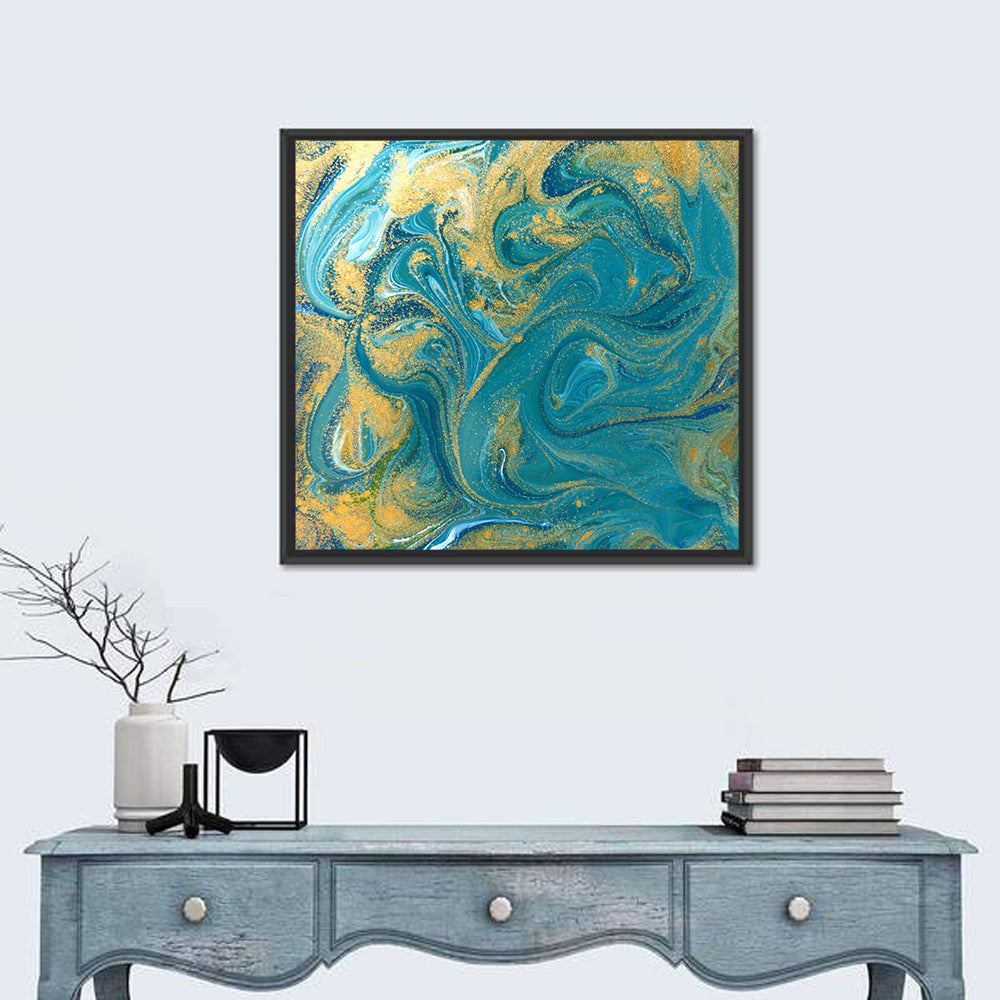 Ink Marble Texture Wall Art in a room, square