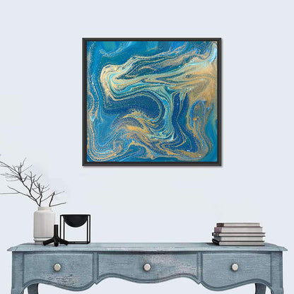Blue Gold Marbled Texture Wall Art