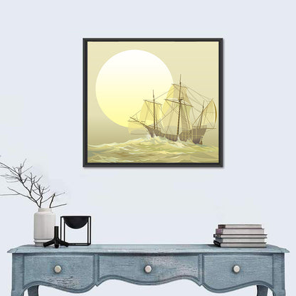 Sailing Ship Beneath Golden Sun Wall Art