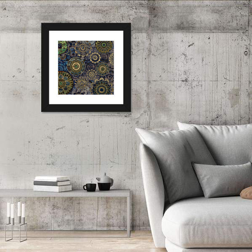 Vintage Floral Mandala Wall Art in a room, square