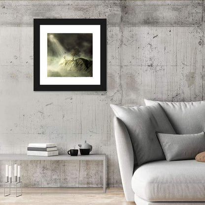 Girl on Cliff in Rain Wall Art