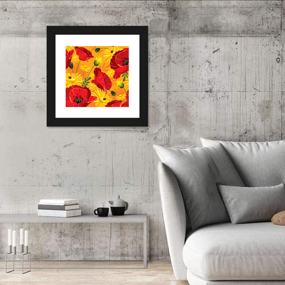 Bright Poppies and Daisies Pattern Wall Art
