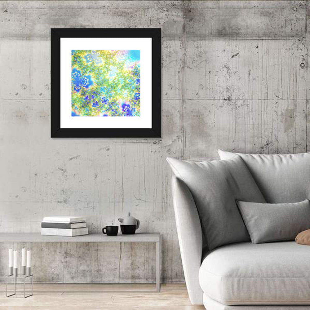 Spring Summer Fractal Bloom Wall Art in a room, square