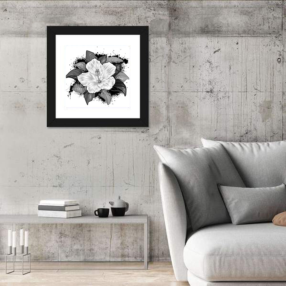 Ink Splatter Hibiscus Illustration Wall Art