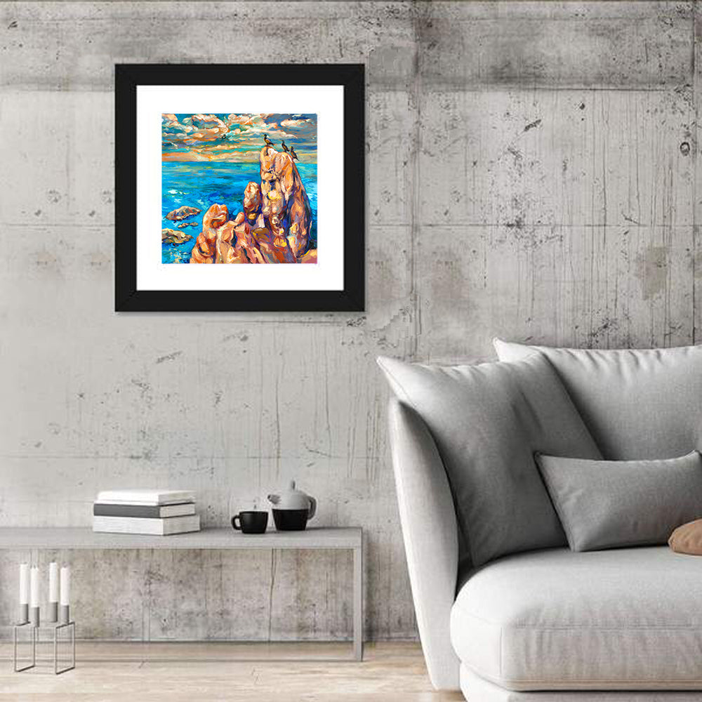 Cliffside Seascape with Perched Birds Wall Art