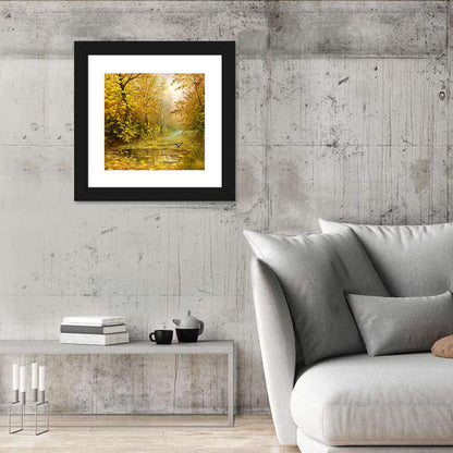 Golden Pond in Autumn Forest Wall Art