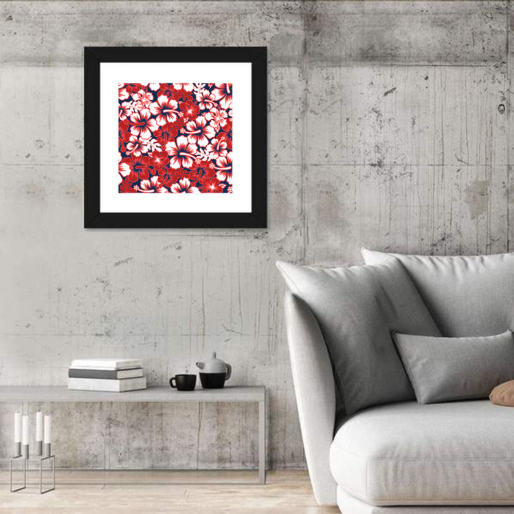 Red Tropical Hibiscus Pattern Wall Art