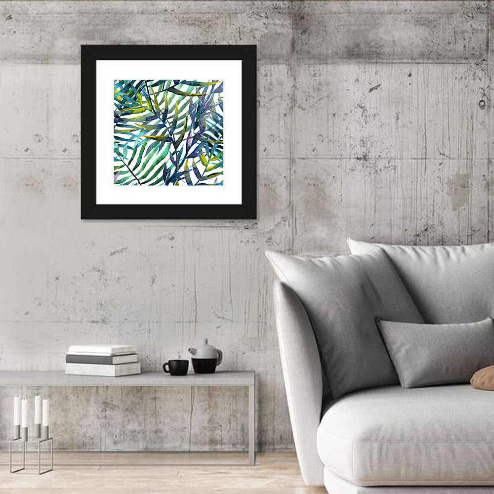 Watercolor Palm Stripe Pattern Wall Art in a room, square