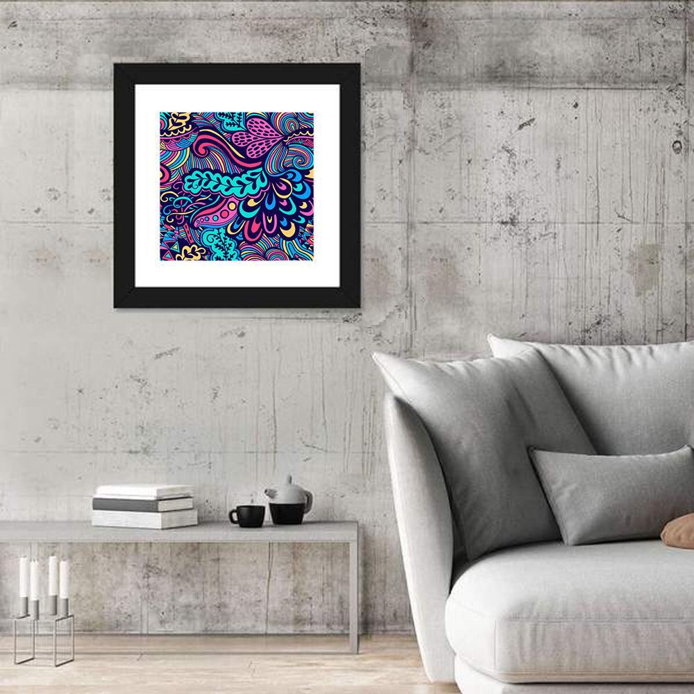 Playful Floral Seamless Pattern Wall Art in a room, square