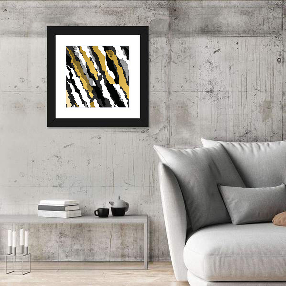 Retro 80s Diagonal Camouflage Pattern Wall Art in a room, square