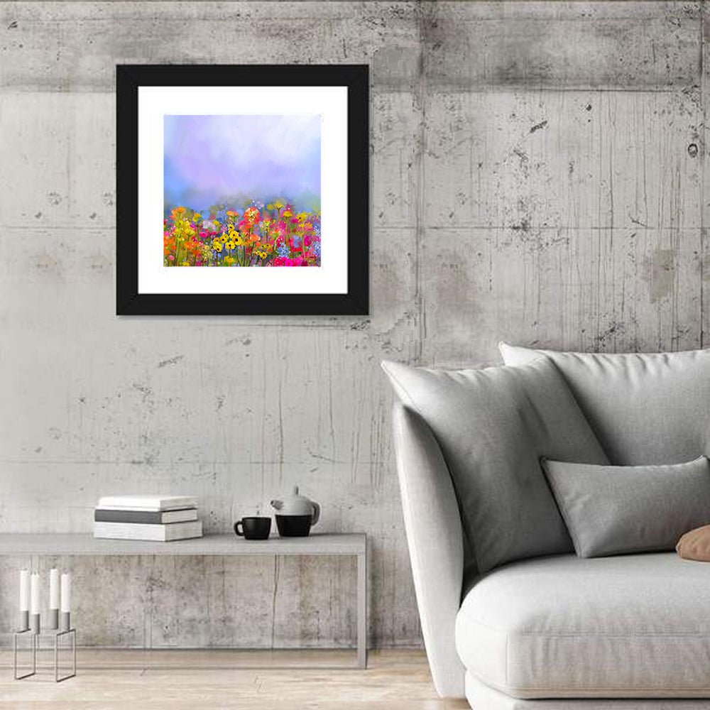 Wildflower Meadow Oil Painting Wall Art in a room, square