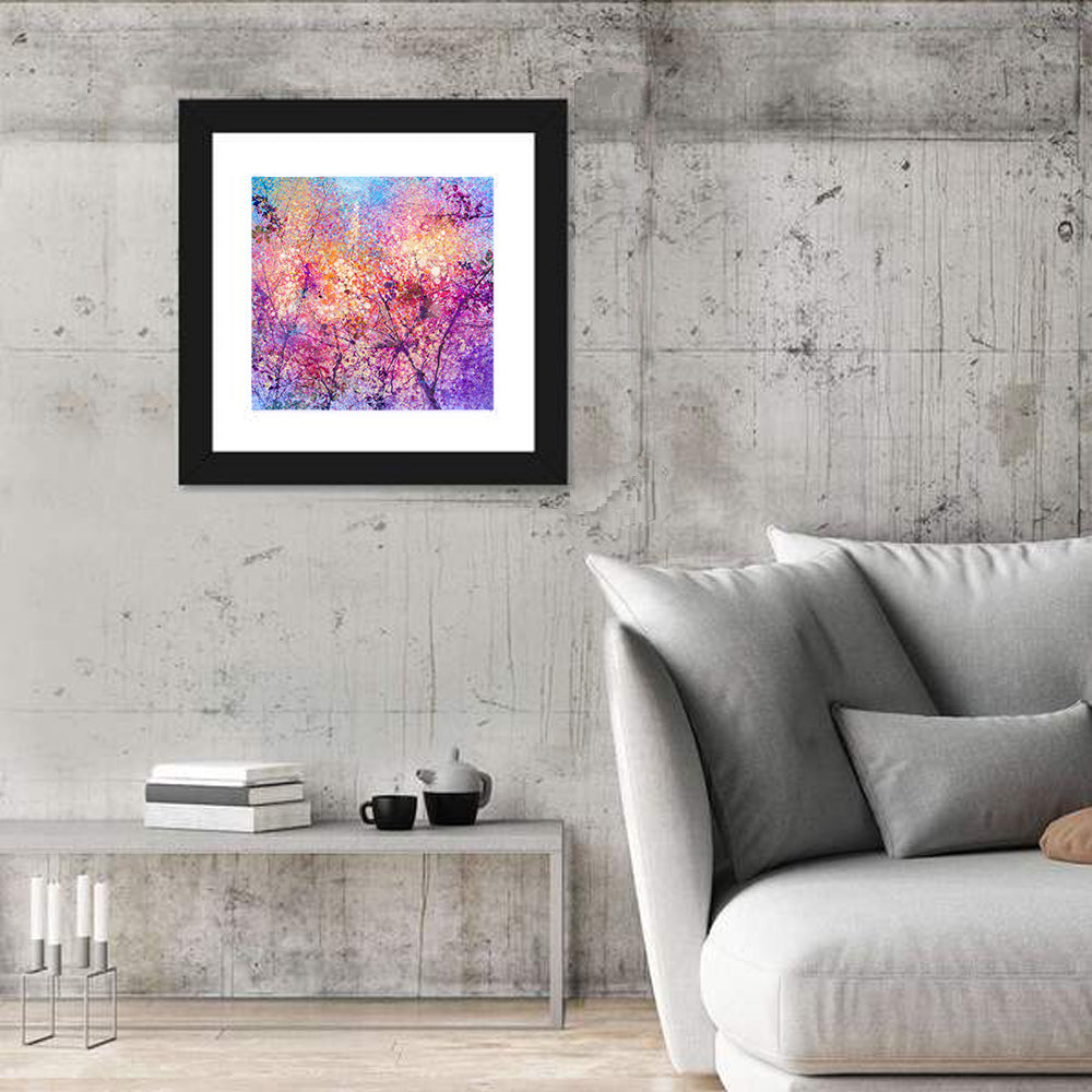 Cherry Blossom Canopy Illustration Wall Art in a room, square