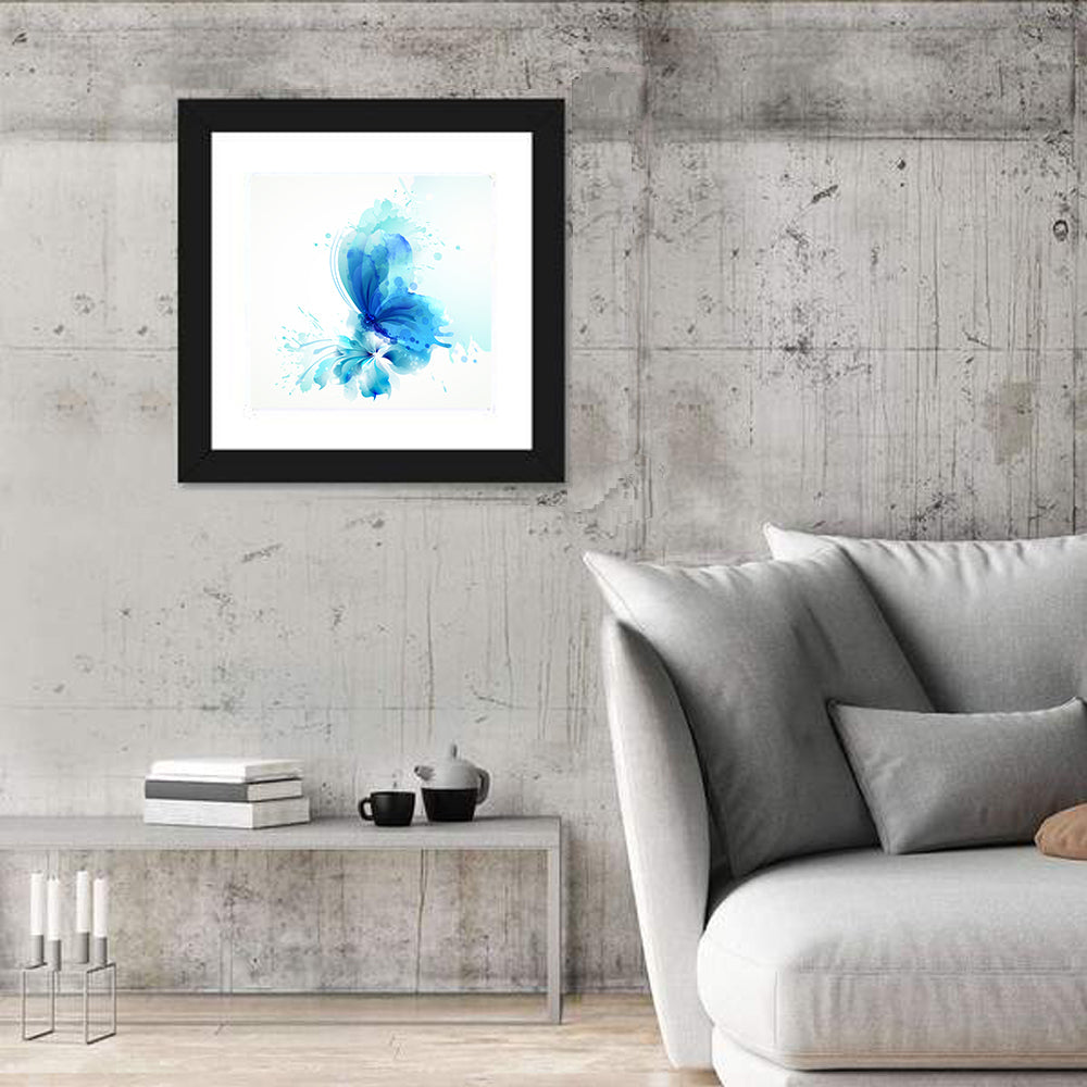 Blue Watercolor Butterfly Wall Art in a room, square
