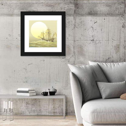Sailing Ship Beneath Golden Sun Wall Art